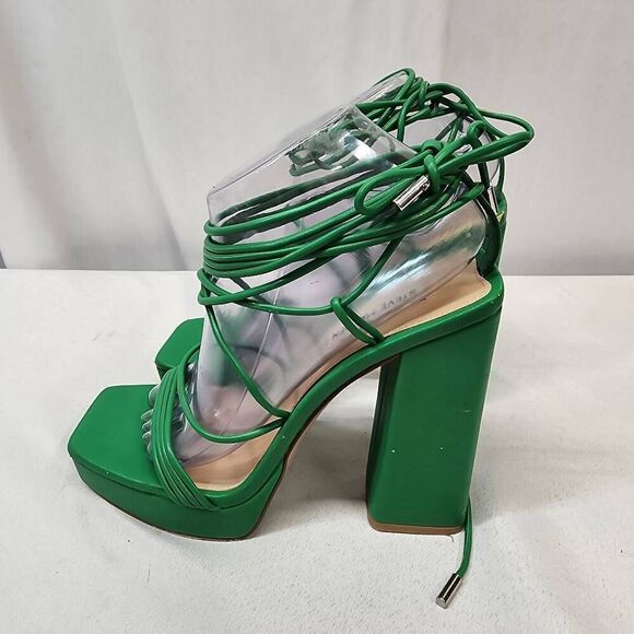Steve Madden Manzie Green Lace Up Block Heel Squared Open Toe Heeled Sandals 9 - Picture 5 of 14